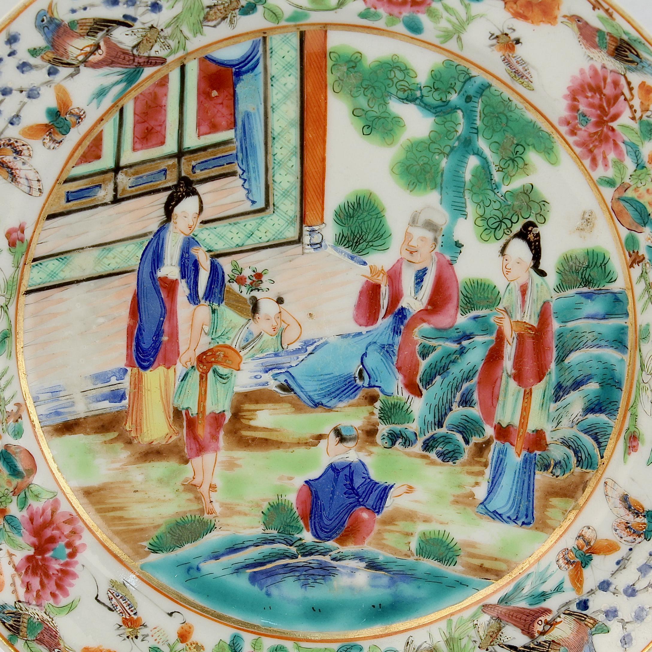 Pair of Antique Rose Mandarin Chinese Export Porcelain Plates 1