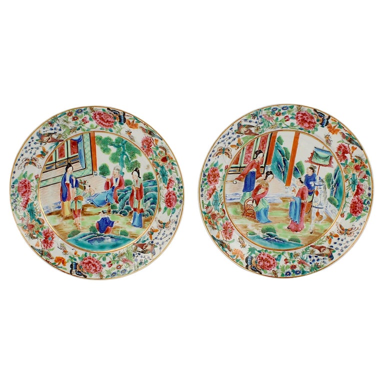 Pair of Antique Rose Mandarin Chinese Export Porcelain Plates For Sale at  1stDibs