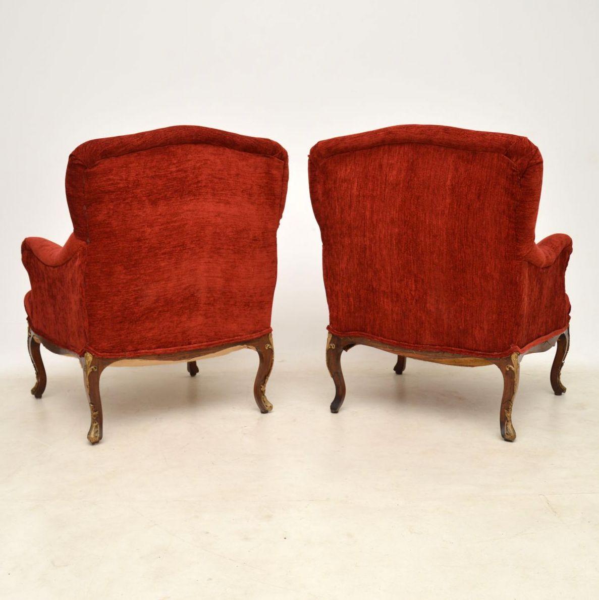 English Pair of Antique Rosewood Upholstered Armchairs