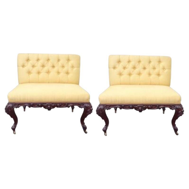 Pair of Antique Rosewood Upholstered Window Seats For Sale
