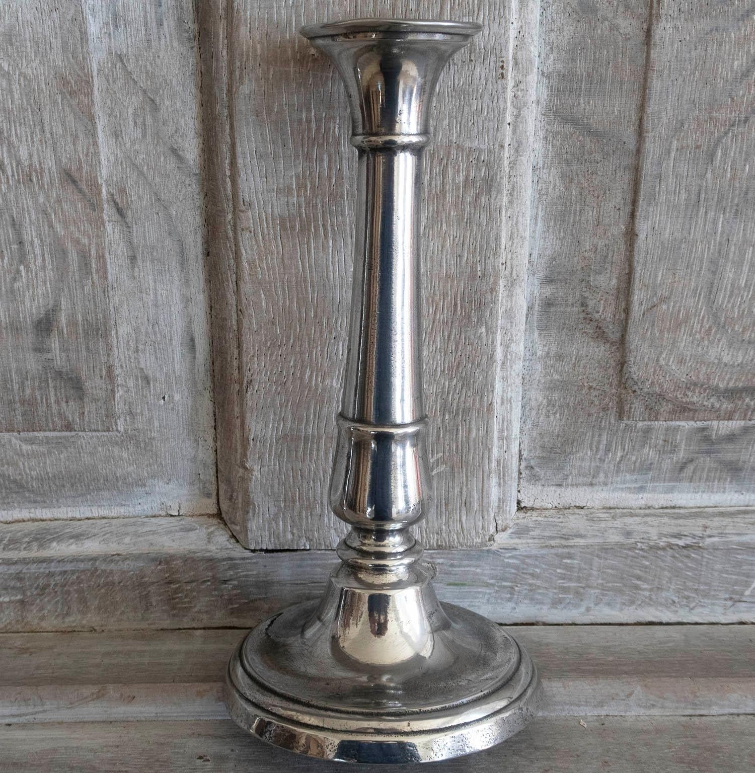 Rustic Near Pair of Gustavian Style Pewter Candlesticks, English, C.1800 For Sale