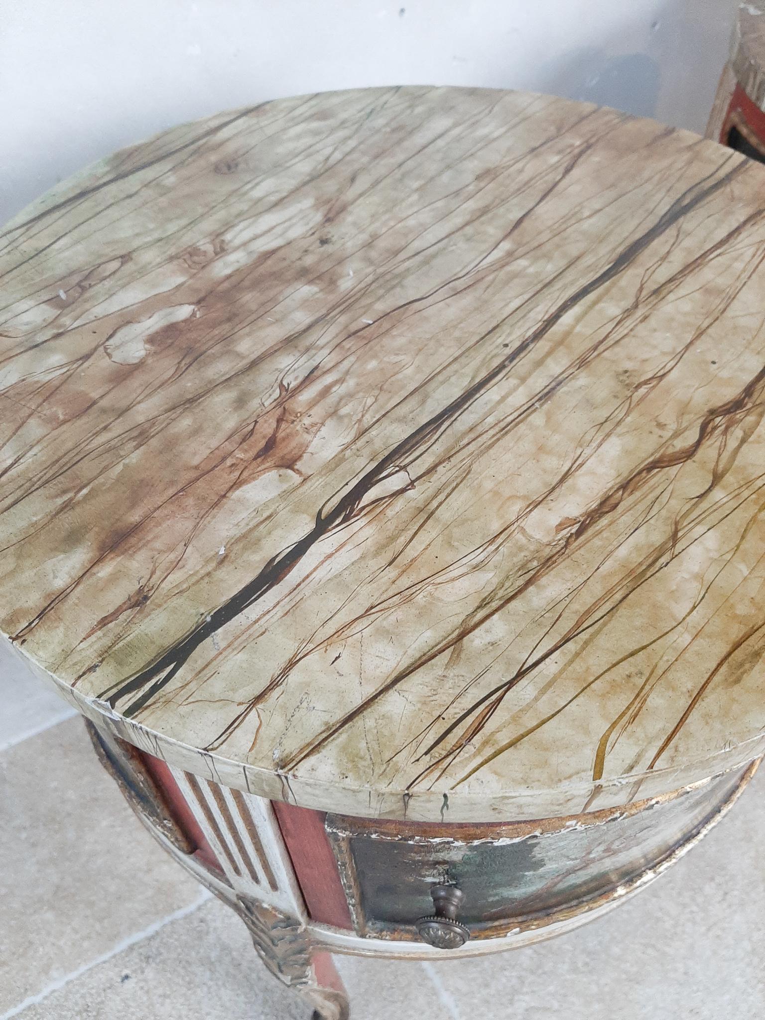 Pair of Antique Round Italian Bed Side Tables, with Hand Painted Scenes 5