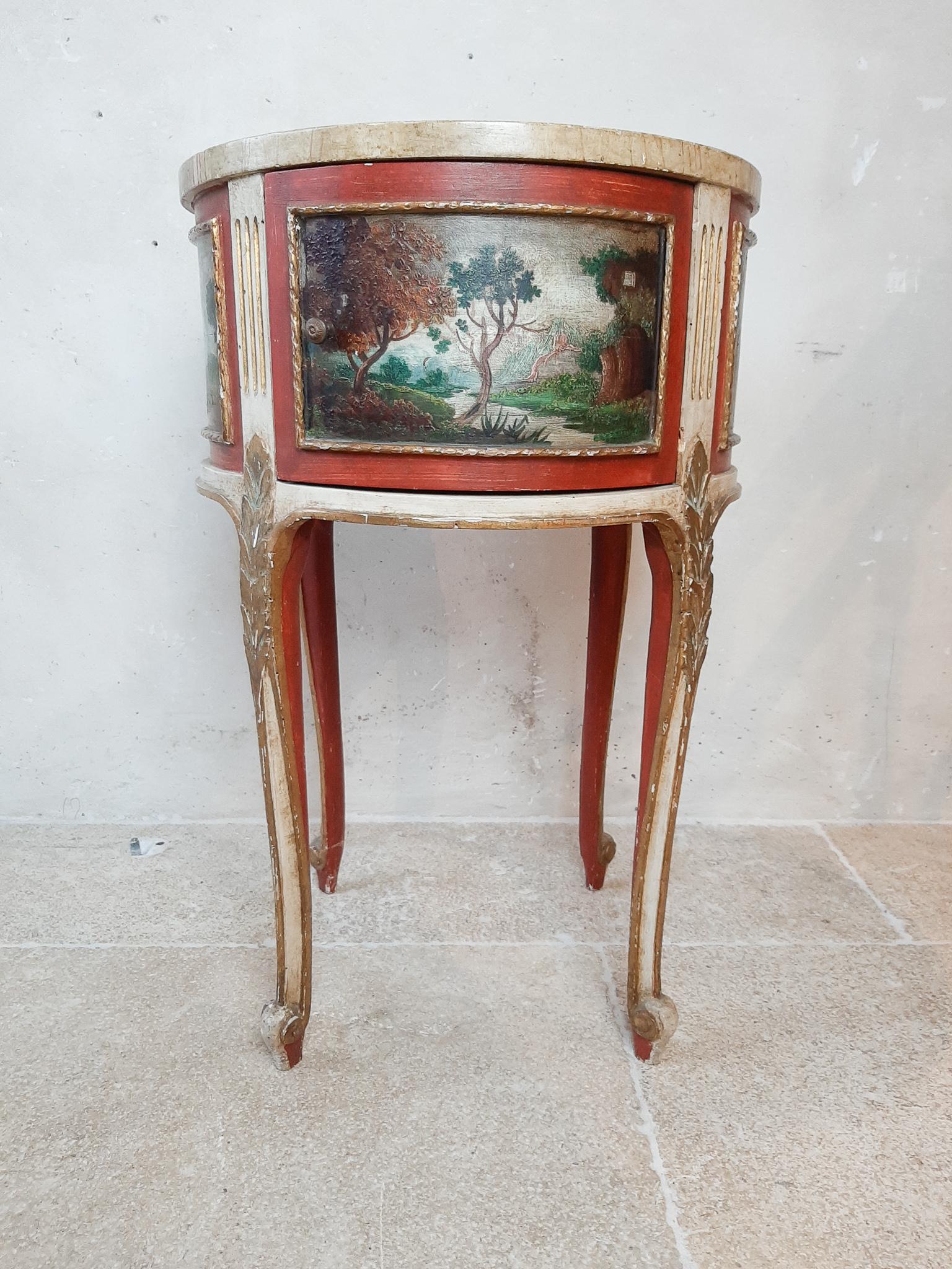 Pair of Antique Round Italian Bed Side Tables, with Hand Painted Scenes 7