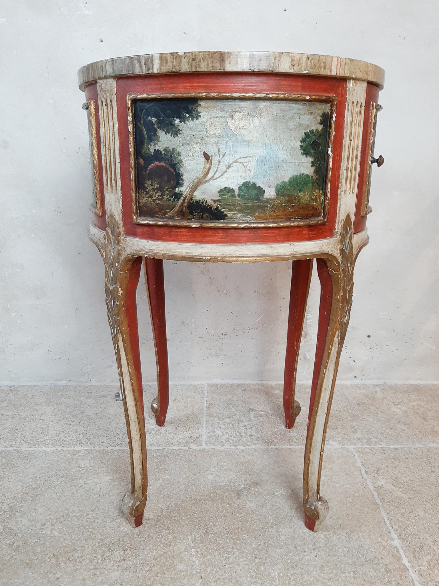 Pair of Antique Round Italian Bed Side Tables, with Hand Painted Scenes 8
