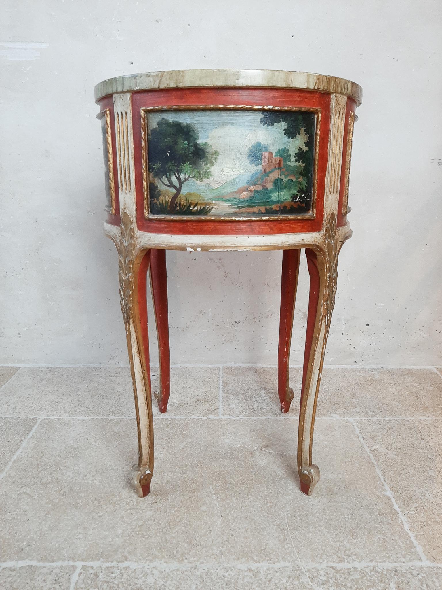 Pair of Antique Round Italian Bed Side Tables, with Hand Painted Scenes 9