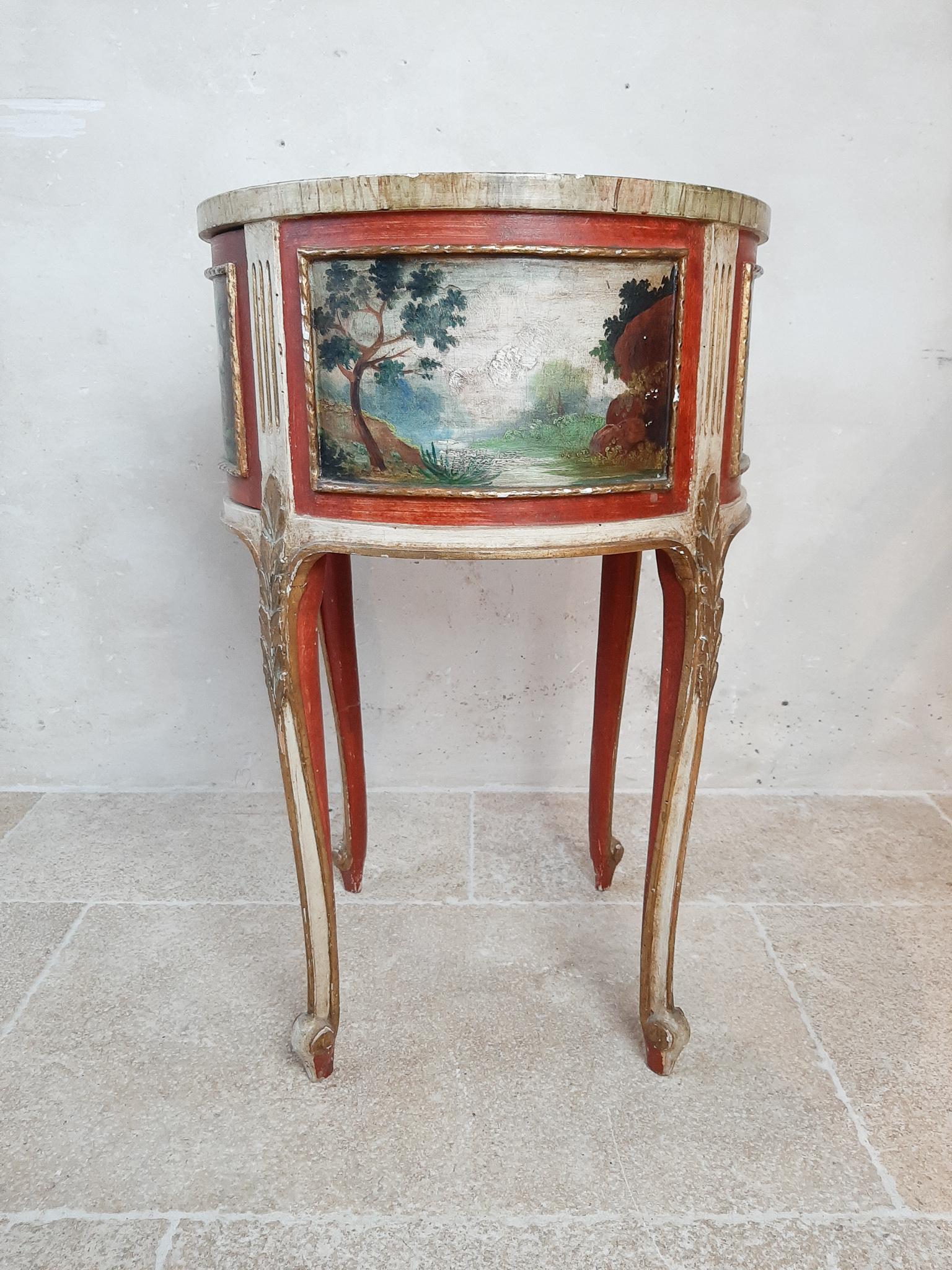 Pair of Antique Round Italian Bed Side Tables, with Hand Painted Scenes 10