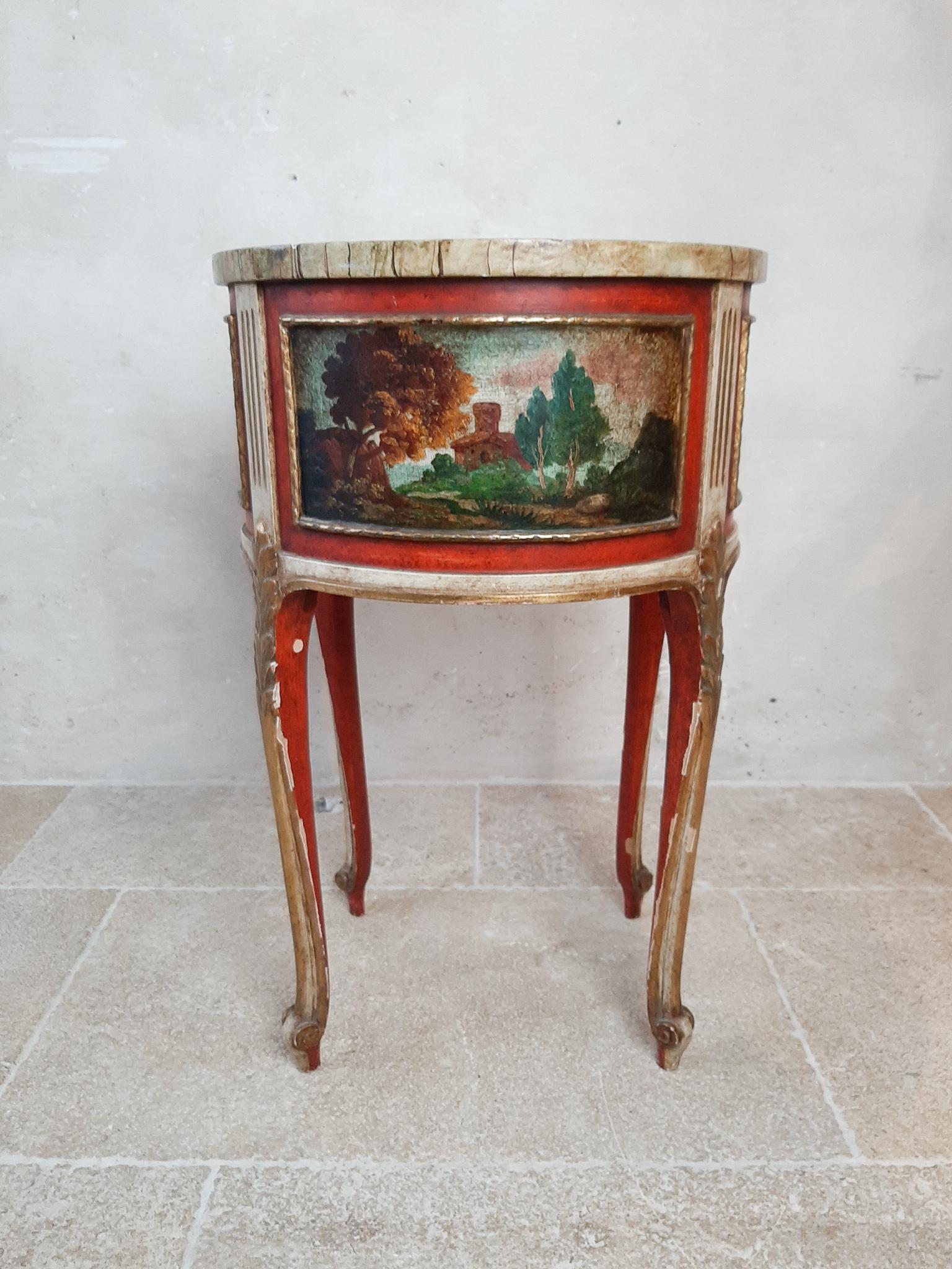 Pair of Antique Round Italian Bed Side Tables, with Hand Painted Scenes 3