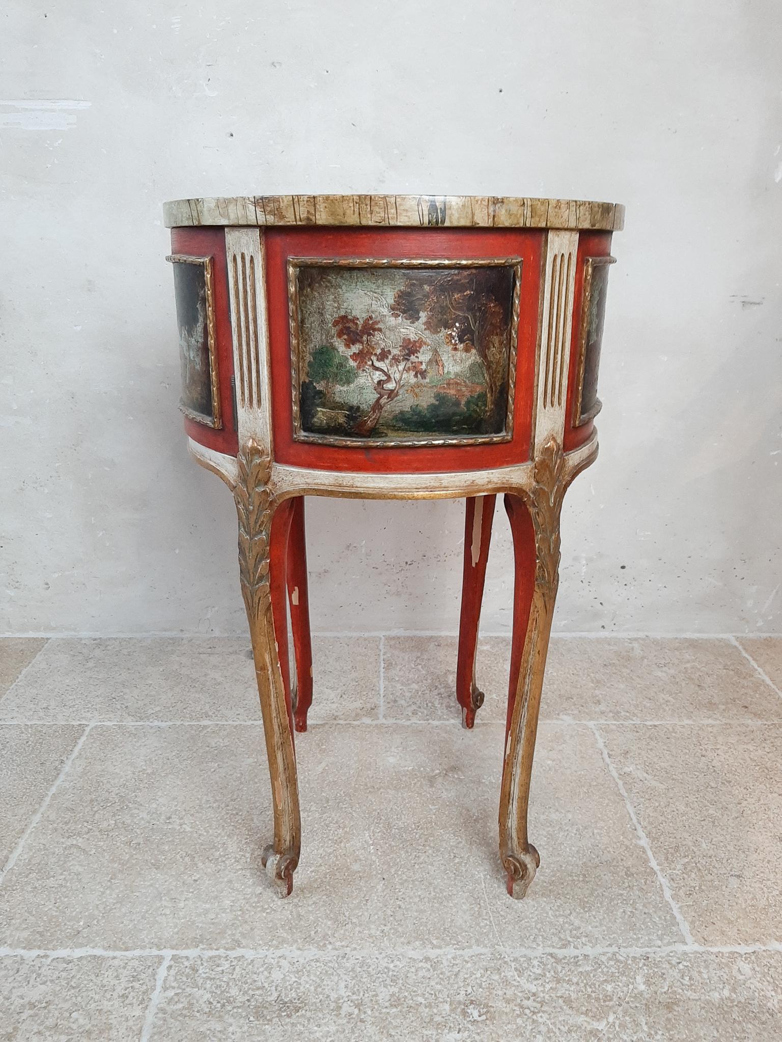 Pair of Antique Round Italian Bed Side Tables, with Hand Painted Scenes 4
