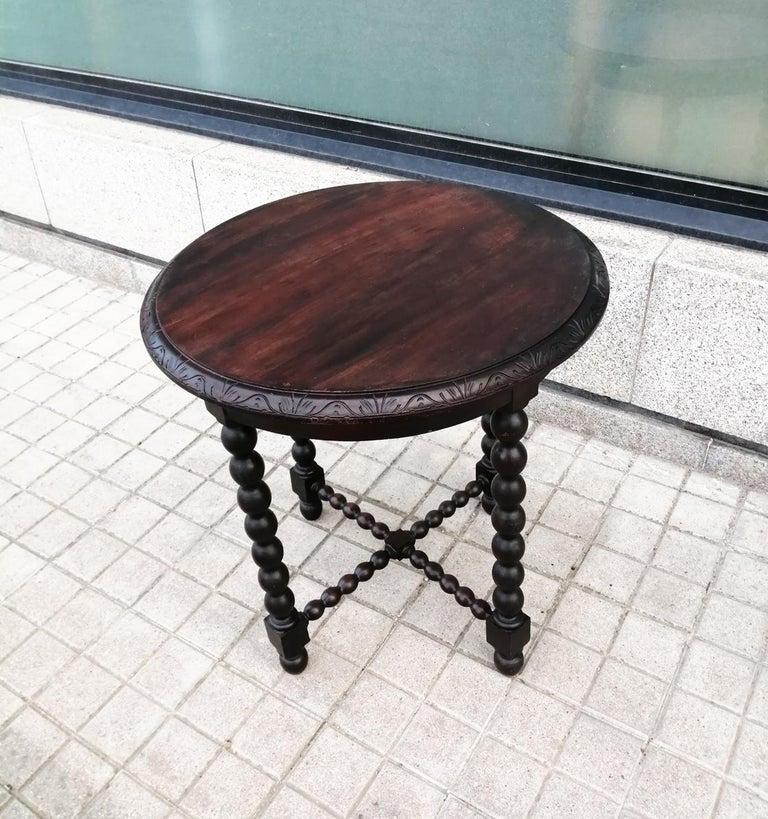 Pair of Antique Round Side Table from the 19th Century Bobbin Turned