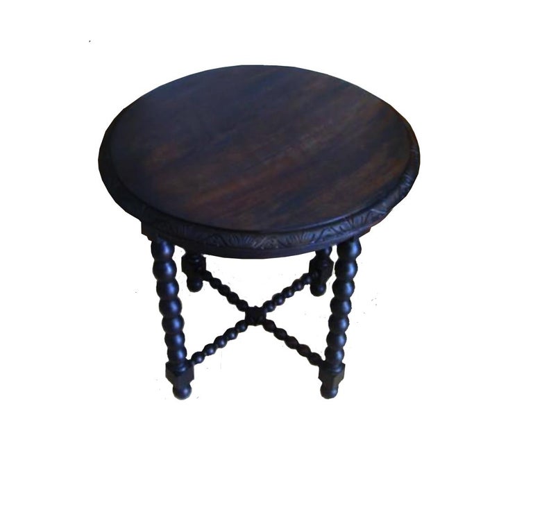 Pair of Antique Round Side Table from the 19th Century Bobbin Turned
