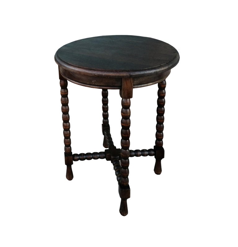 Pair of Antique Round Side Table from the 19th Century Wood with Turned