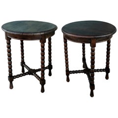 Pair of Antique Round Side Table from the 19th Century Wood with Turned Legs