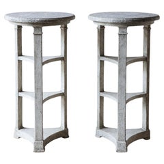 Pair of Antique Round Tall Grey Wooden Side Tables - Étagères 19 th Century