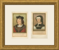 Pair of Antique Royal Portraits, Charles VIII and Louise of Savoy, 1882