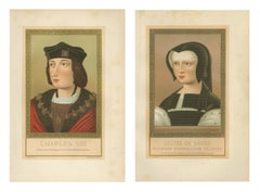 Pair of Antique Royal Portraits, Charles VIII and Louise of Savoy, 1882