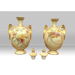 Pair of Antique Royal Worcester Blush Ivory Vases