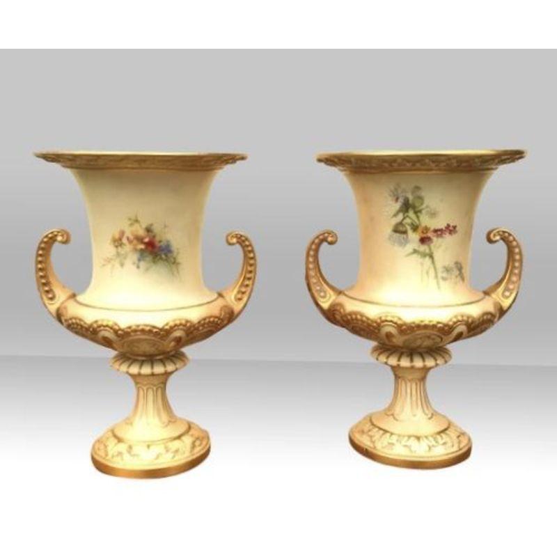 Victorian Pair of Antique Royal Worcester Blush Ivory Vases