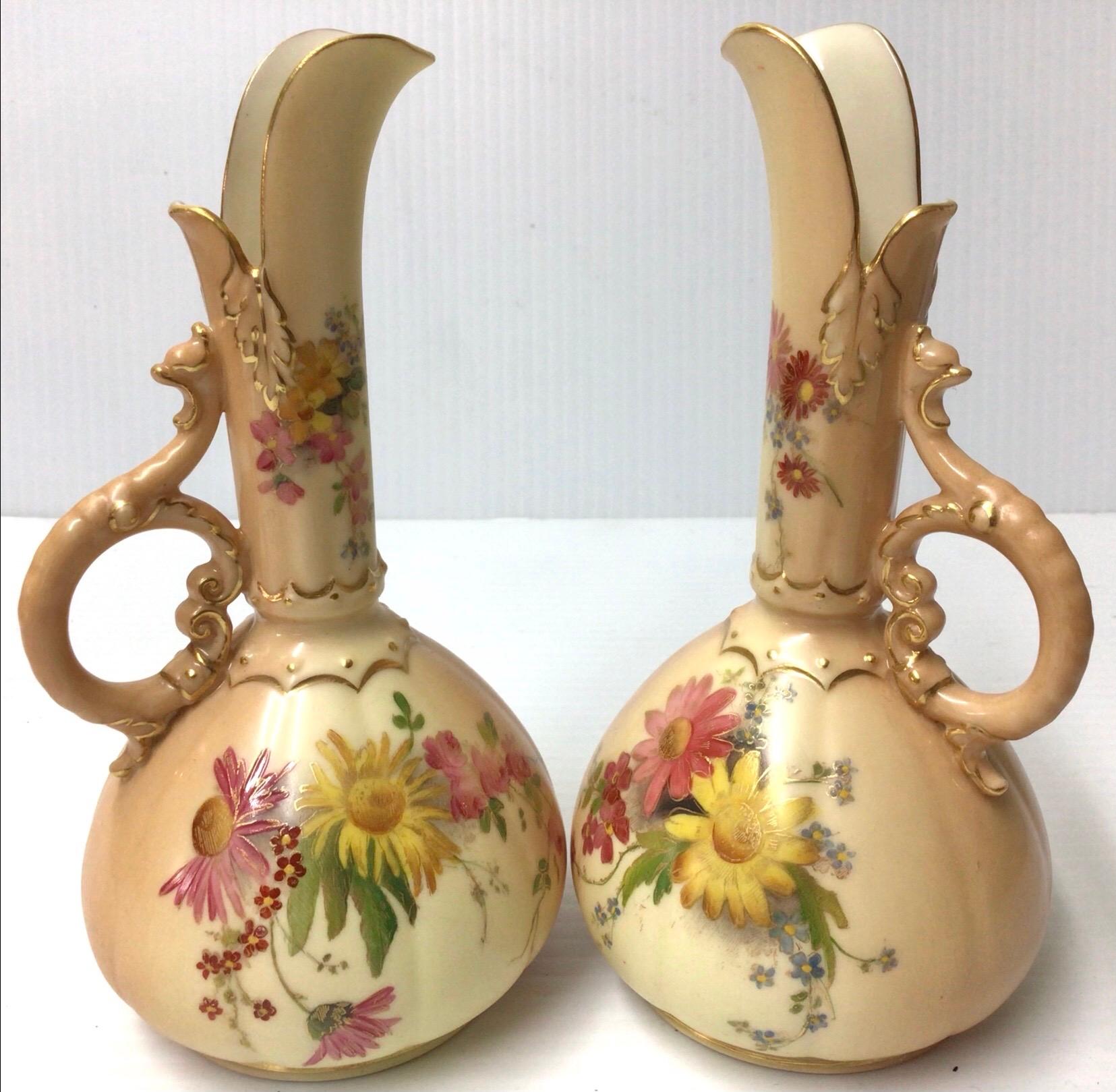 Victorian Pair of Antique Royal Worcester Blush Ivory Vases For Sale