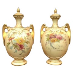 Pair of Antique Royal Worcester Blush Ivory Vases