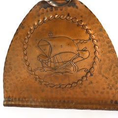 Pair Of Antique Roycroft Hammered Copper Bookends With Galleons c1910