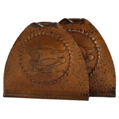 Pair Of Antique Roycroft Hammered Copper Bookends With Galleons c1910