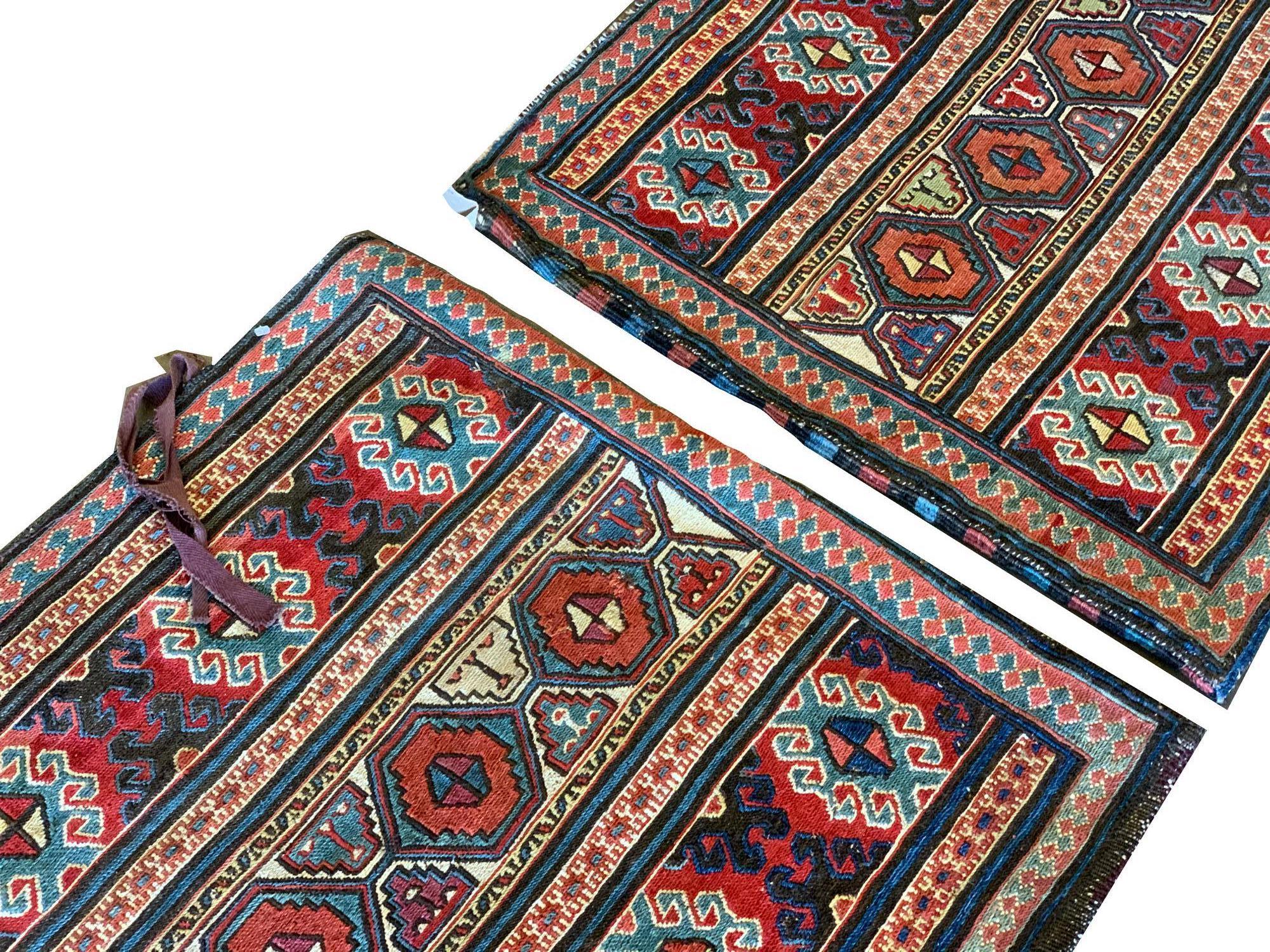 Azerbaijani Pair of Antique Rugs, Kilims Oriental Caucasian Wool 