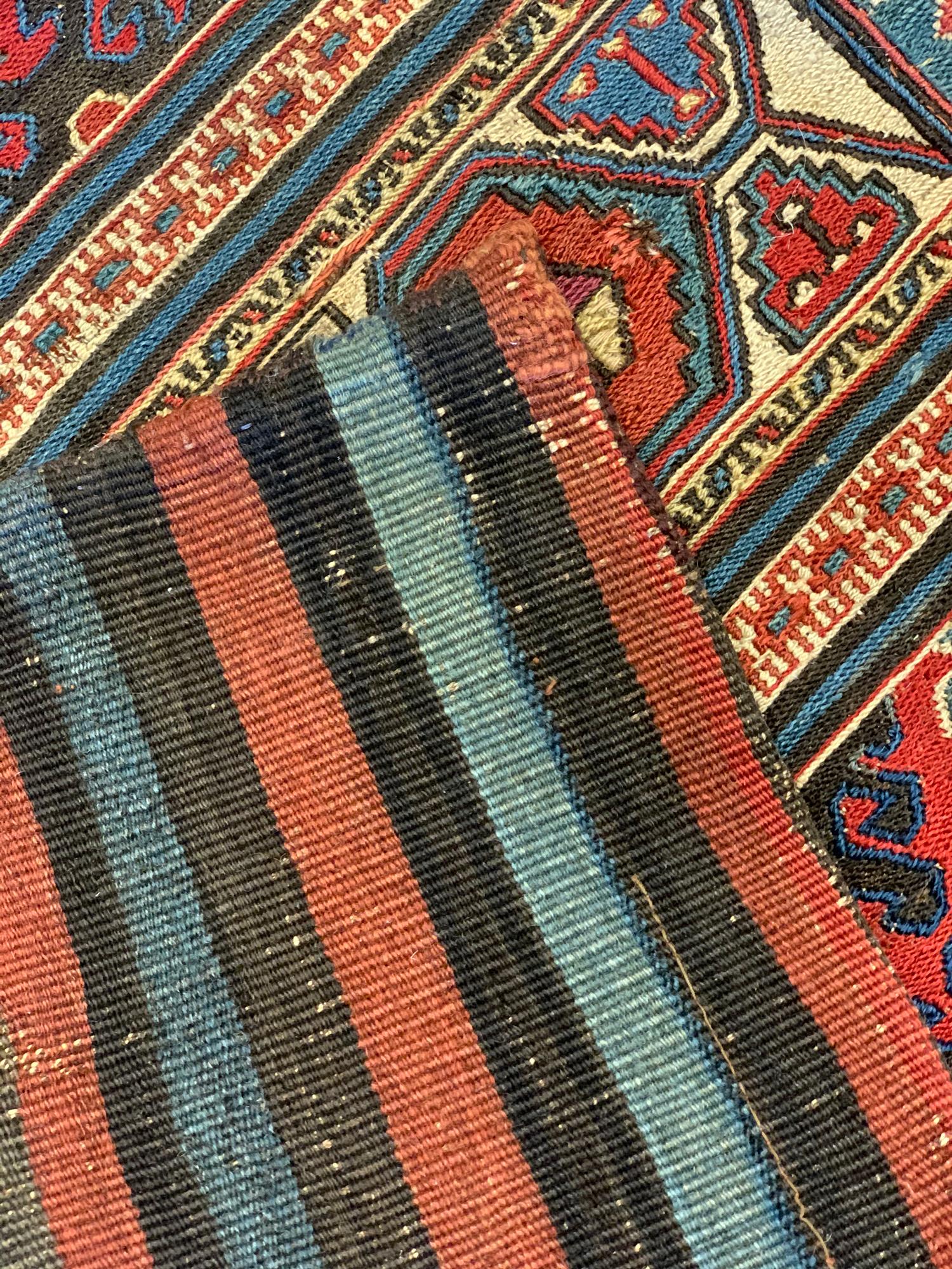 19th Century Pair of Antique Rugs, Kilims Oriental Caucasian Wool 