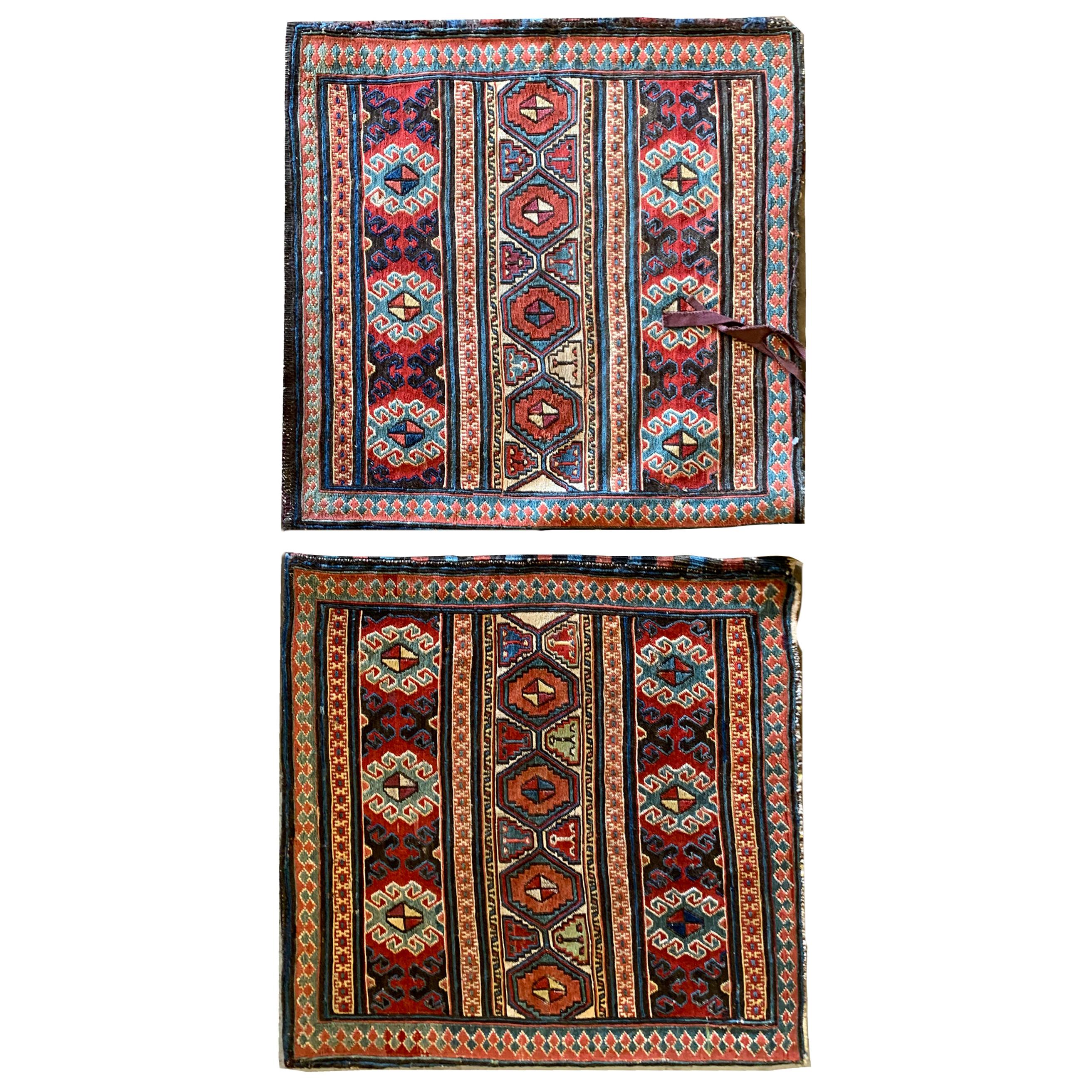 Pair of Antique Rugs, Kilims Oriental Caucasian Wool "Khorjin" Rug For Sale