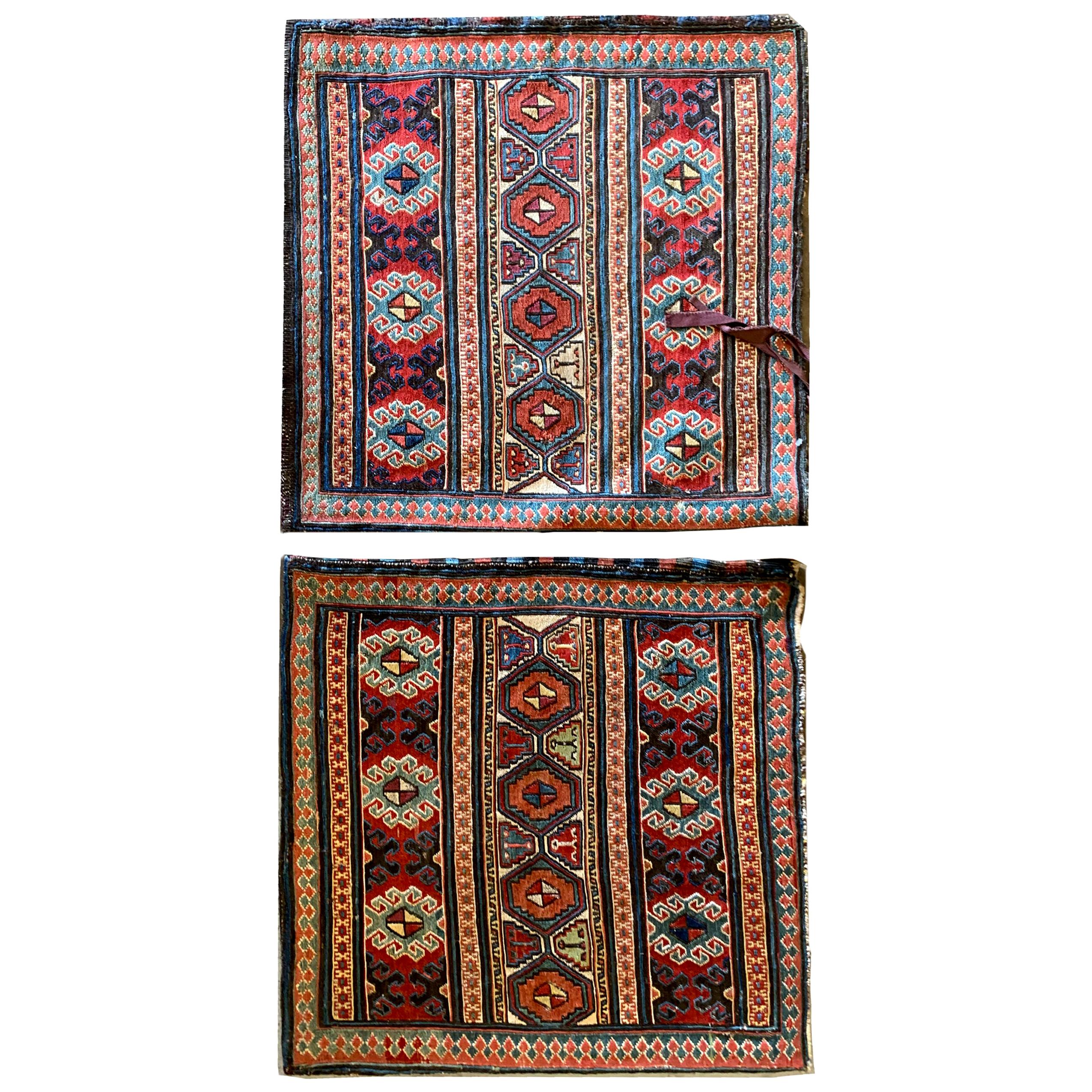 Pair of Collectible Antique Rugs, Kilims Oriental Caucasian Wool "Khorjin" Rug For Sale