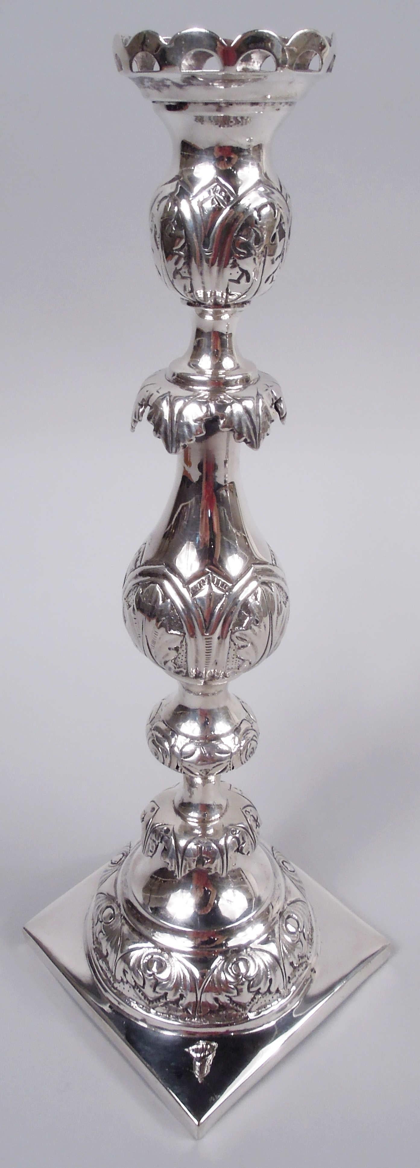 Neoclassical Pair of Antique Russian Classical Silver Candlesticks   For Sale