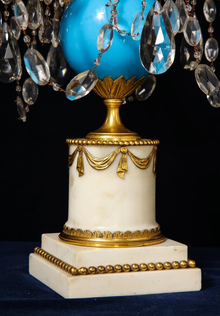 Pair of Antique Russian Neoclassical Gilt Bronze and Opaline Glass Candelabras In Good Condition For Sale In New York, NY