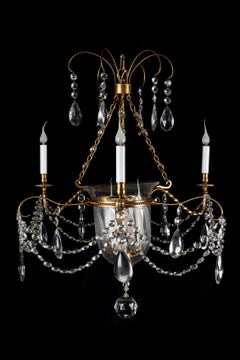Pair of Antique Russian Neoclassical Ormolu and Cut Crystal Lantern Chandeliers