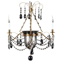 Pair of Antique Russian Neoclassical Ormolu and Cut Crystal Lantern Chandeliers