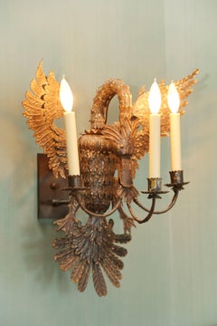 Pair of Antique Russian Swan-Form Wall Lights