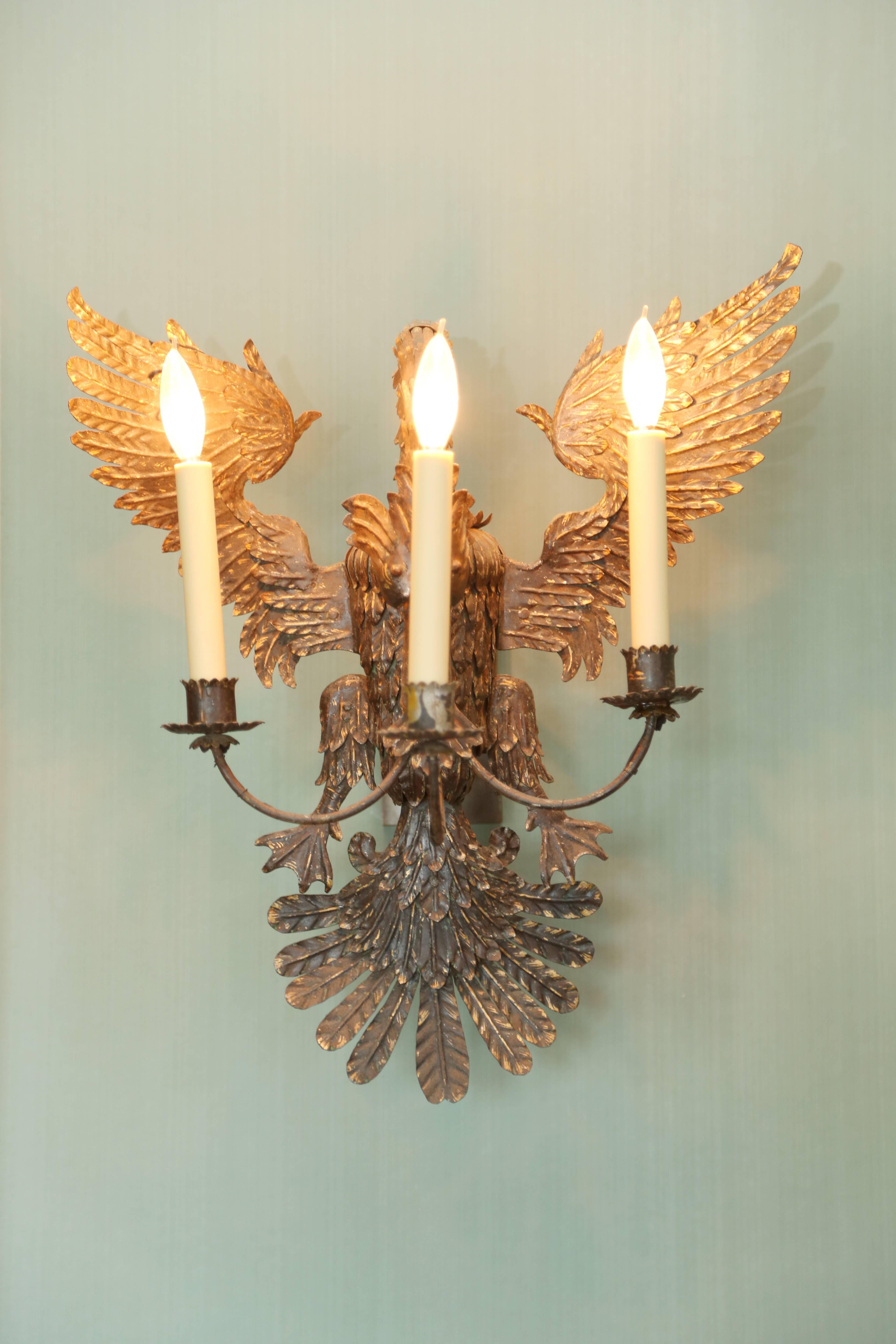 Pair of Antique Russian Swan-Form Wall Lights In Good Condition For Sale In New York, NY