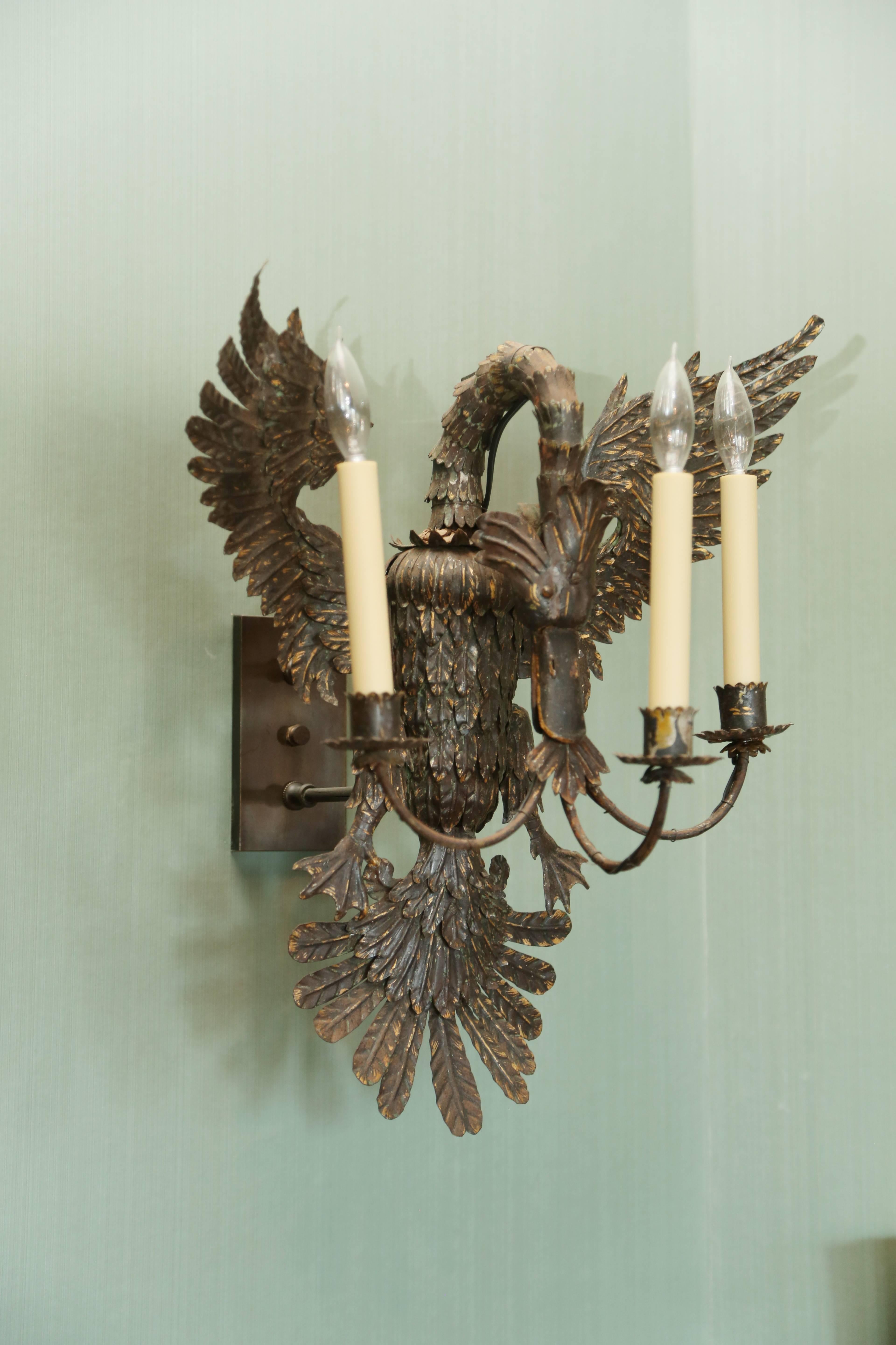 19th Century Pair of Antique Russian Swan-Form Wall Lights For Sale