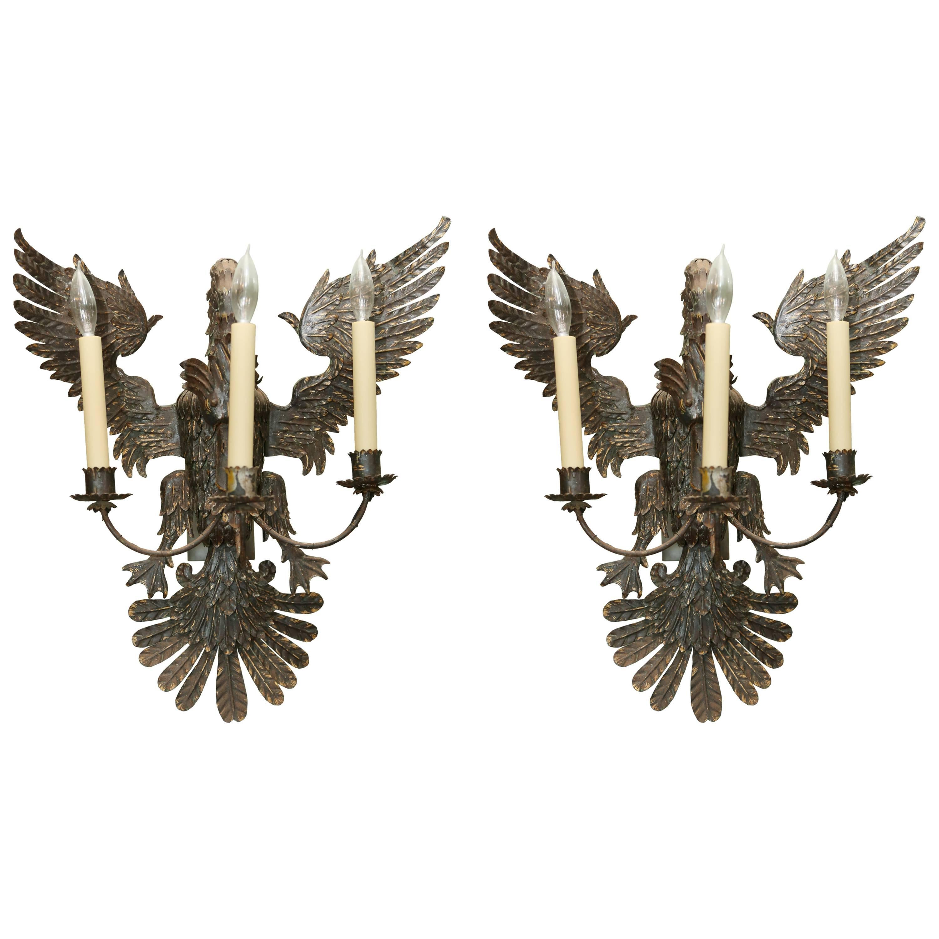 Pair of Antique Russian Swan-Form Wall Lights For Sale