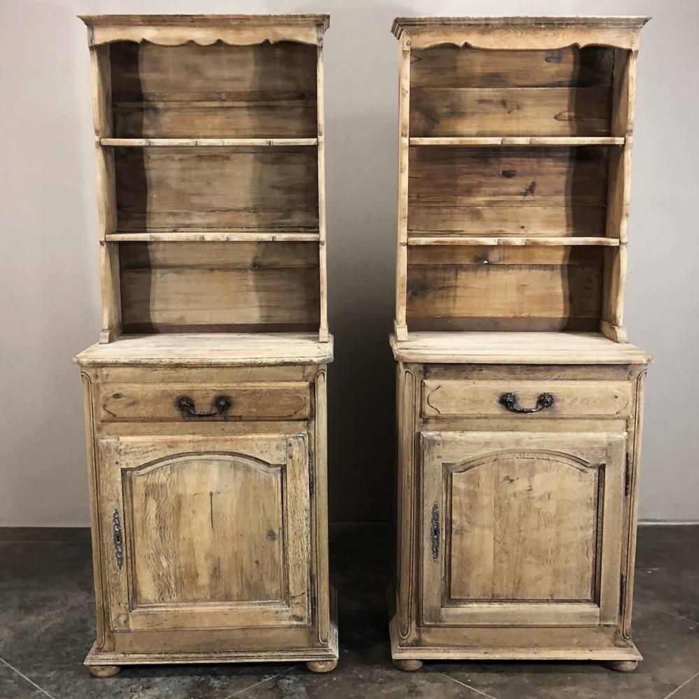 French Provincial Pair of Antique Rustic Country French Stripped Confiturier Vaisseliers
