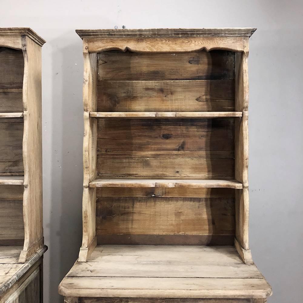 Pair of Antique Rustic Country French Stripped Confiturier Vaisseliers In Good Condition In Dallas, TX