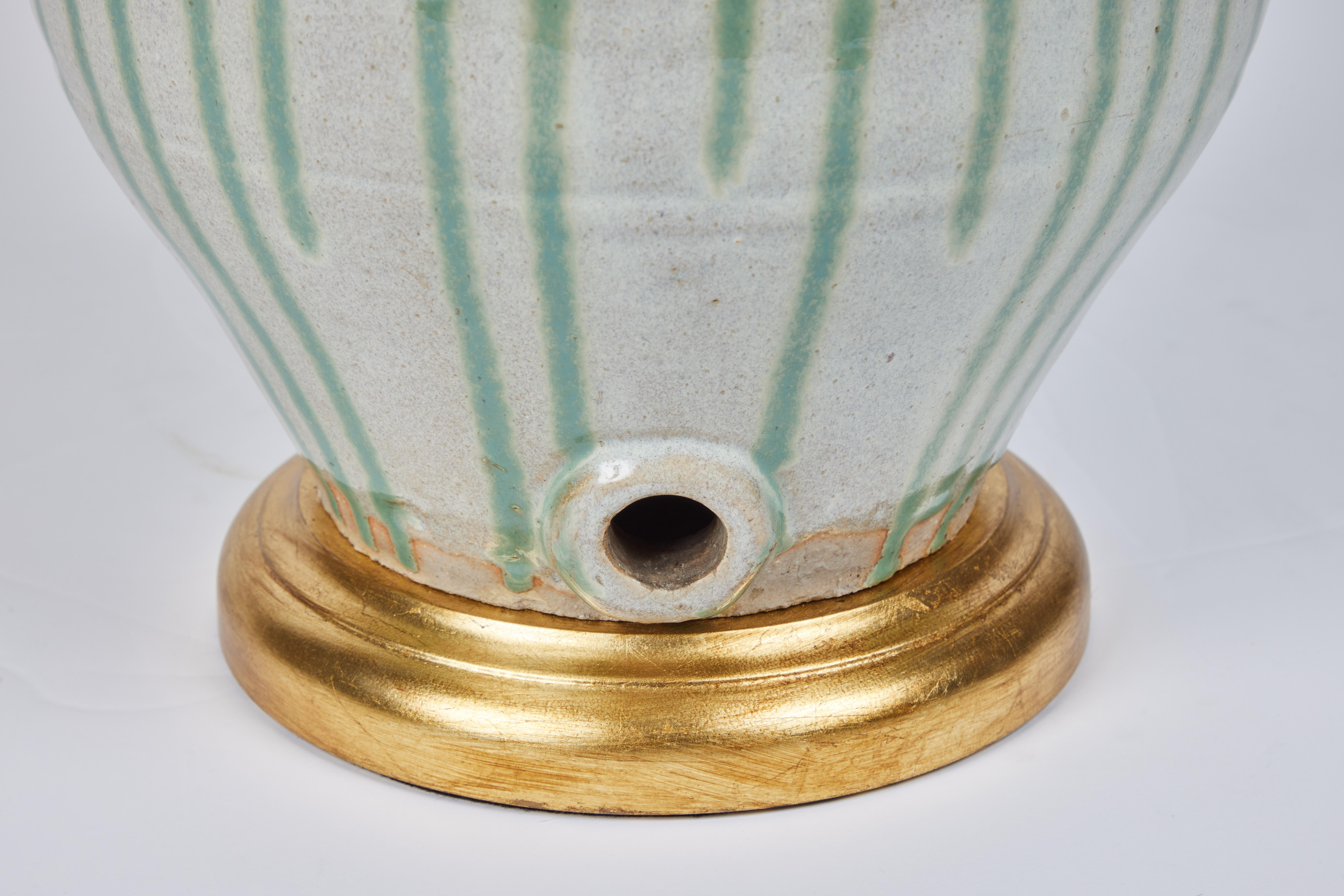 Vernissé Paire de pots de Sake anciens utilisés comme lampes en vente