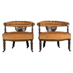 Pair of Antique Salon Chairs, English, Victorian, Bedroom, Armchair, Classical