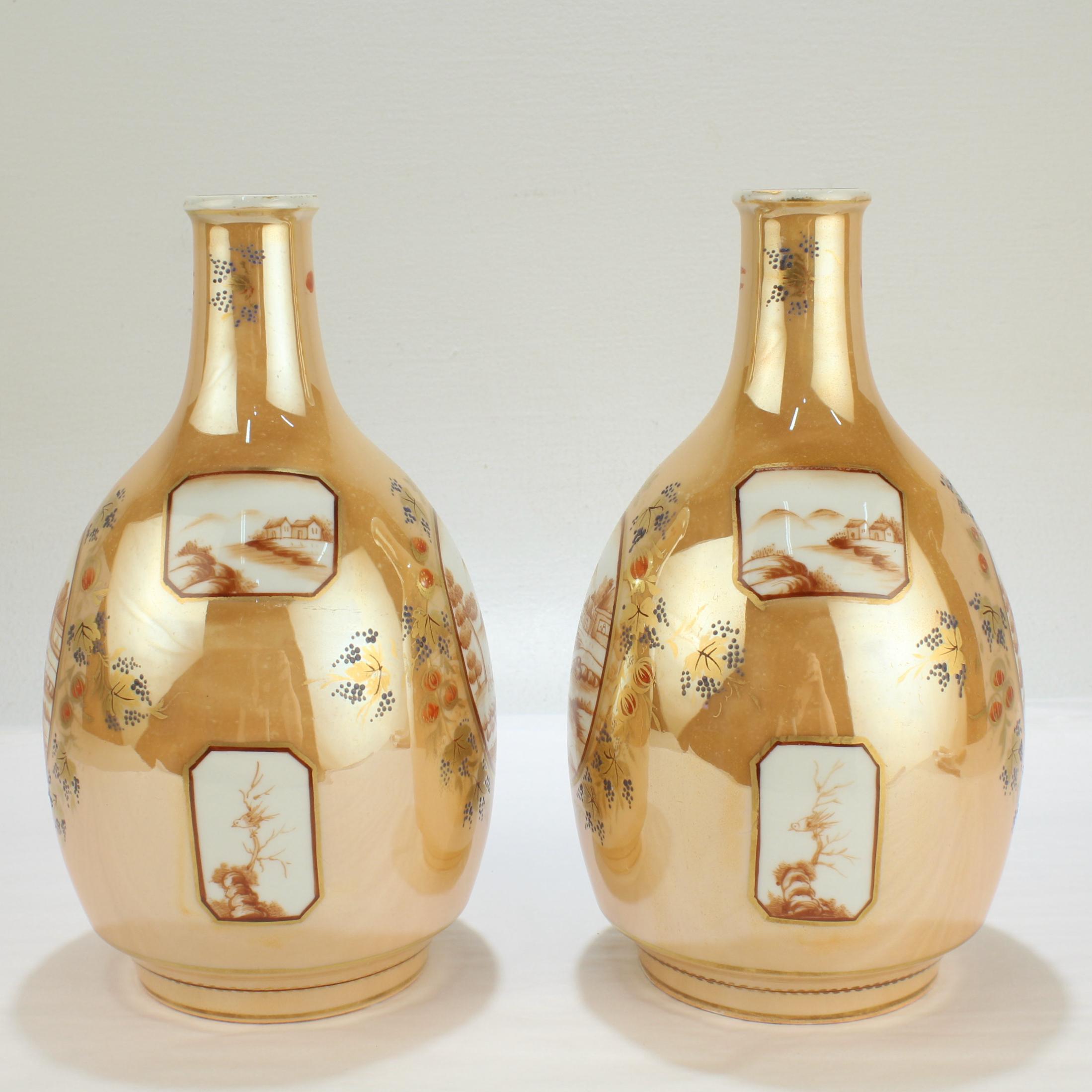 20th Century Pair of Antique Samson Porcelain Chinese Export Style Bottle Vases For Sale