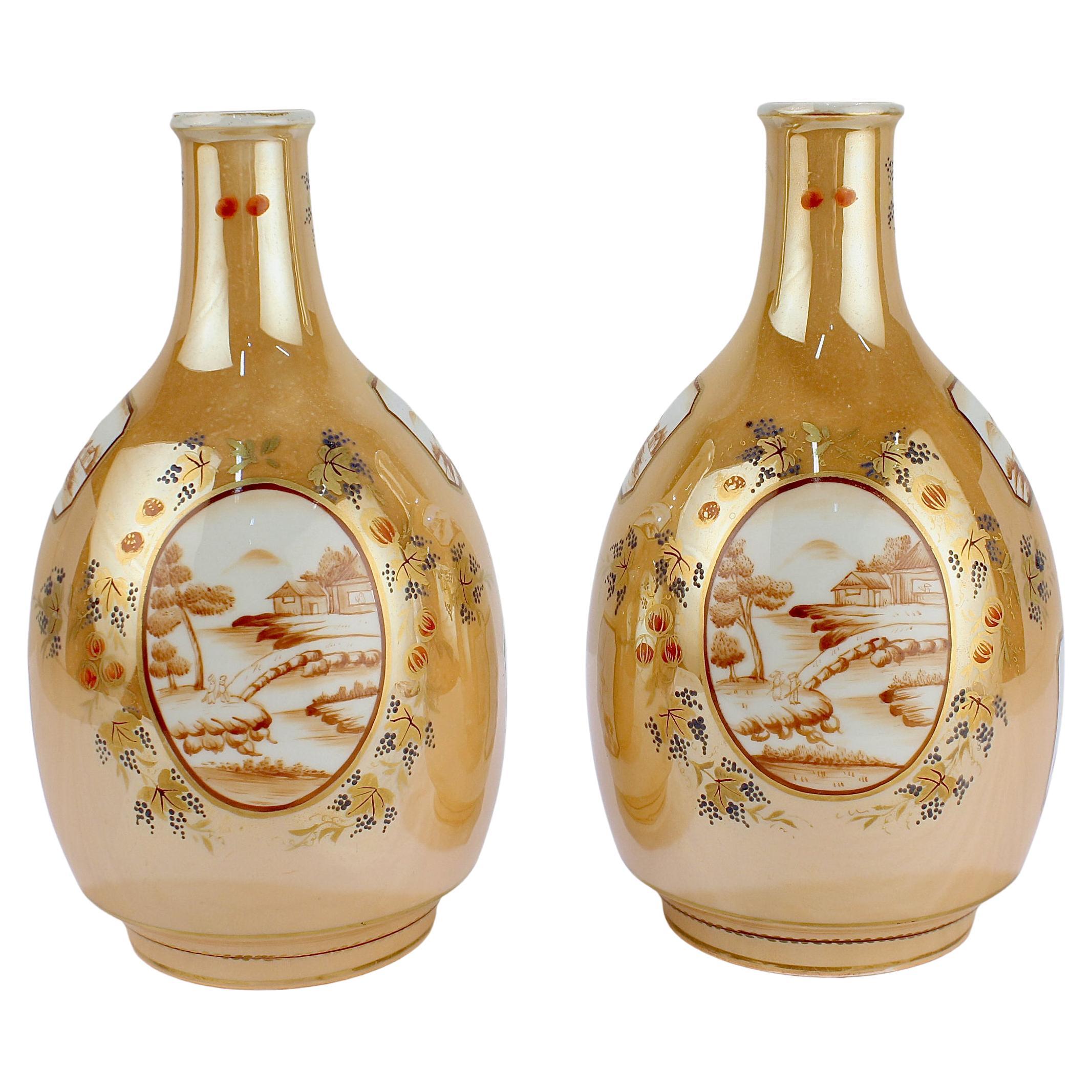 Pair of Antique Samson Porcelain Chinese Export Style Bottle Vases For Sale