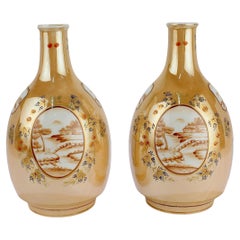 Pair of Antique Samson Porcelain Chinese Export Style Bottle Vases