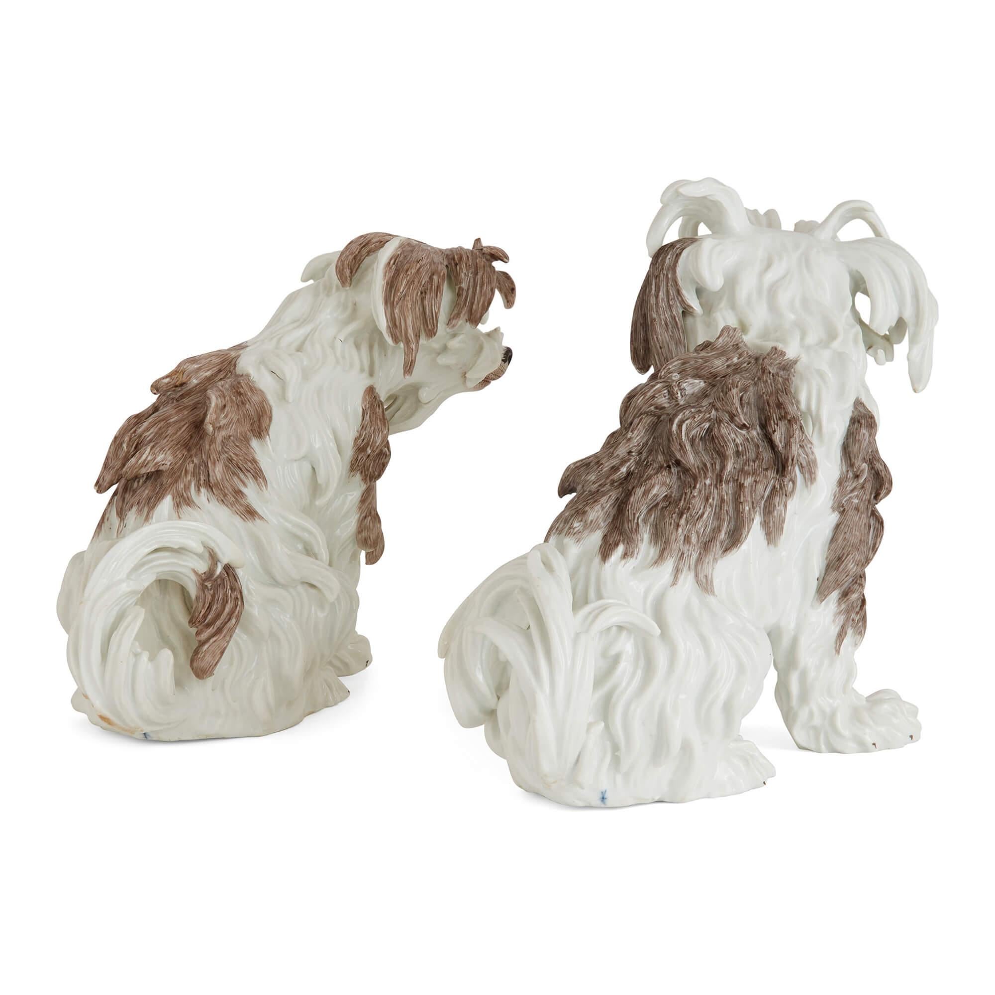 Hand-Painted Pair of Antique Samson Porcelain Models of Bolognese Hounds For Sale