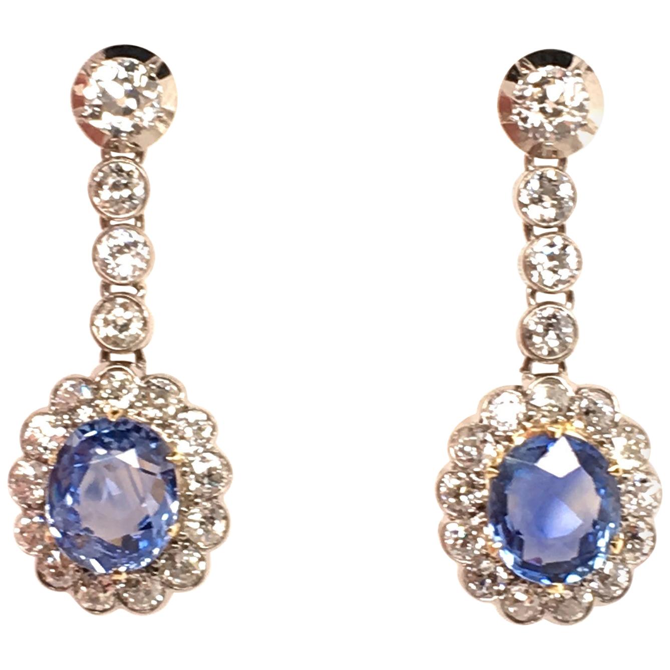 Pair of Antique Sapphire and Diamond Earrings
