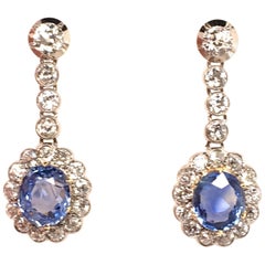 Pair of Antique Sapphire and Diamond Earrings