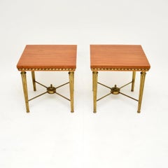 Pair of Antique Satinwood and Brass Side Tables