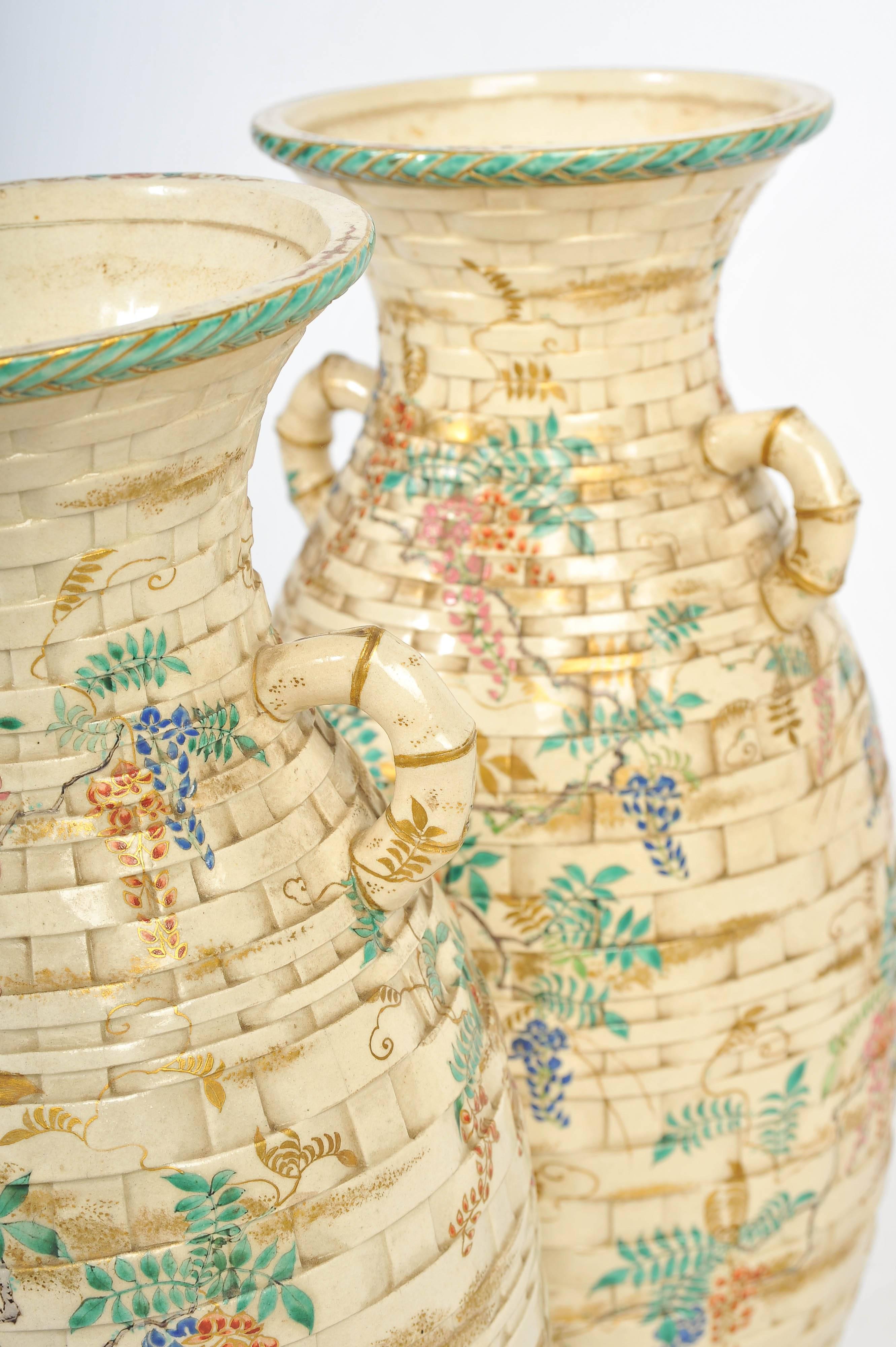 Pair of Antique Satsuma Vases or Lamps 1