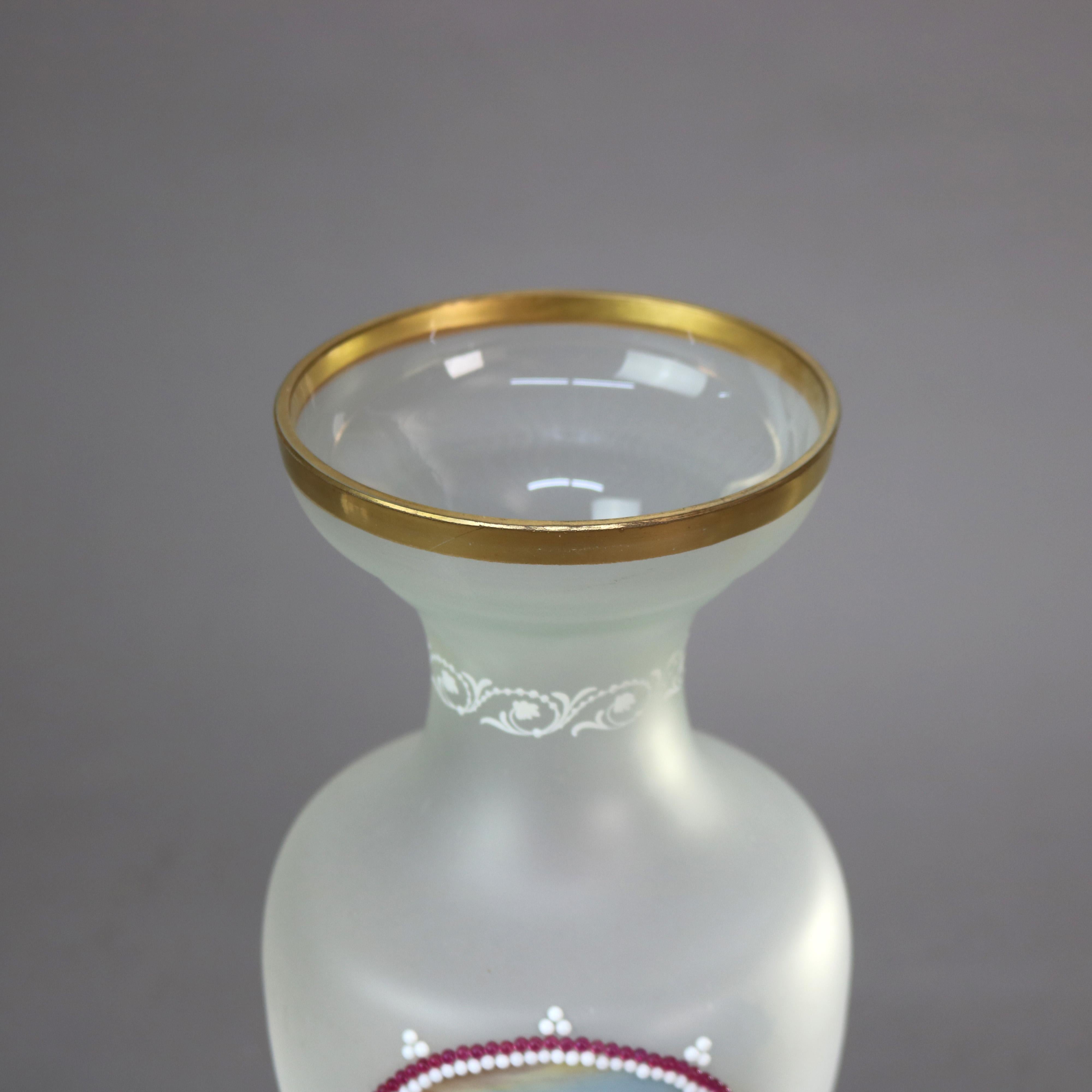 XIXe siècle Paire de vases anciens scéniques en verre peint à la main coquillage C1890 en vente